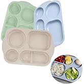 Changyeah Unbreakable Divided Portion Plates,3 Pcs 12in Unbreakable Wheat Divider Plate,5 Piece Separate Food Plates,Reusable