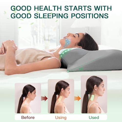 FEYIDEO Cervical Pillow, 2 in 1 Ergonomic Memory Foam Pillow Pillows for Neck Side Sleeper, Back and Mouth Down, 60 x 40 x 12/14 cm (Grey)