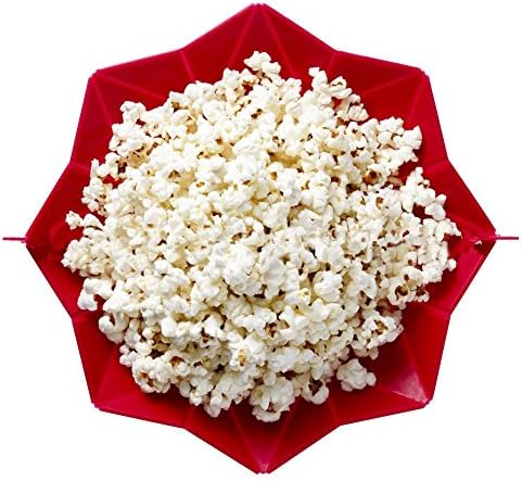 SelunaPopcorn Popper with Lid, Microwave Silicone Popcorn Maker, Collapsible Bowl (Red)