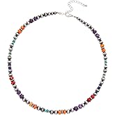 Western Navajo Pearl Beaded Necklace for Women 21Inch Boho Turquoise Gemstone Bead Pearls Choker Jewelry for Cowgirls