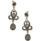 LONG Dangle Antique Art Deco Vintage Victorian Edwardian Flapper Gatsby Style Grey Smokey Quartz Slate Rhinestone Chandelier Earrings