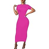 Women's Long Bodycon Dresses Leopard Print Casual Maxi Club Party Tight Dress Short Sleeve