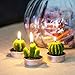 COCOMOON Cactus Tea Light Candles, 6 Pcs Decorative Candles with Artificial Succulents, Unscented, 30 min Burn Time, Modern Design, Perfect for Home Decor, Party, Wedding