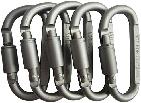 CAILEK Aluminum Alloy Carabiner Screw Lock Hooks, Practical Spring Snap Key Chain Clip Hook Outdoor Hiking Buckle (D-ring Shape) 5pcs