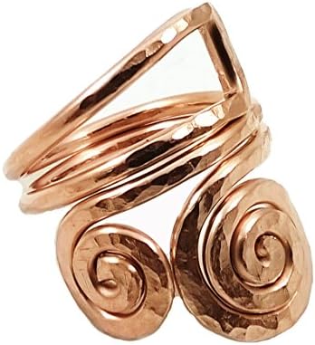 Elaments Design Solid Copper Ring Fibonacci and Waves Design Hand Hammered Size 7