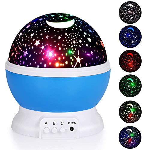 Baby Night Light Moon Star Projector 360 Degree Rotation, 4 LED Bulbs 8 Color Changing with USB Cable/Batteries Powered, Unique Gifts Kids, Romantic Bedroom Décor (Blue, 4.7) - Thumbnail 7