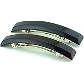 Parcelona French Bar Volume Large 4” Celluloid Automatic Set of 2 Hair Clip Barrette French Strong Hold Grip Hair Clips for Women No Slip Fashion Durable Styling Girls Paris Hair Accessories, Made in France (Tortoise Shell-Black)