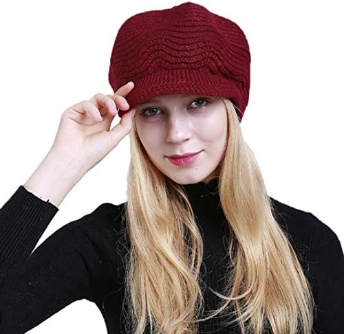 Permen Perman Womens Winter Warm Knitted Hats Slouchy Wool Beanie Hat Cap With Visor