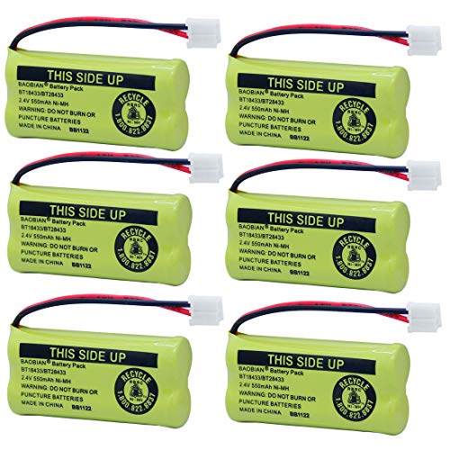 BAOBIAN 2.4V Rechargeable Cordless Phone Batteries Compatible with AT&T/Lucent BT-18433 BT-184342 BT-28433 BT-284342 BT-6010 BT-8000 BT-8001 BT-8300 Empire CPH-515D CPH515D (6 Pack BT18433 Batteries)