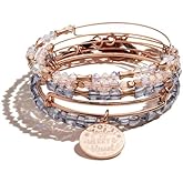 Alex and Ani Joyful, Merry & Blessed Charm Bangle Bracelet Set of 5, Swarovski Crystals, Beaded Bangles, Shiny Rose Gold, Medium, A20SETHOL4SR