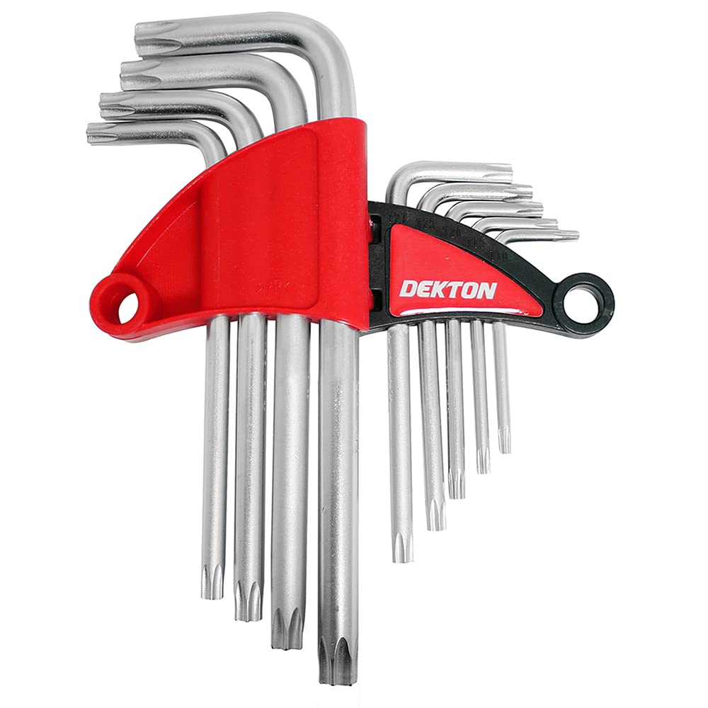 Dekton 9PC Short Torx Hex Key Set | Heat Treated for Strength | Ideal for Precision Fastening | Handy Key Holder Included | Star Allen Key Set for Home Repairs & DIY | Includes Sizes T10 to T50
