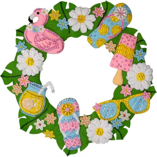 Bucilla, Summer Fun, Felt Applique Wreath Making Kit, Perfect for Holiday DIY Arts and Crafts, 89706E