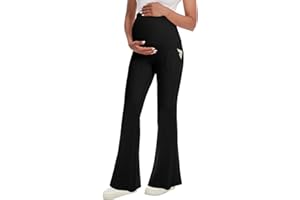 Maternity Flare Leggings with Pockets, Women’s Pregnancy Soft Yoga Pants Over The Belly For Workout Active