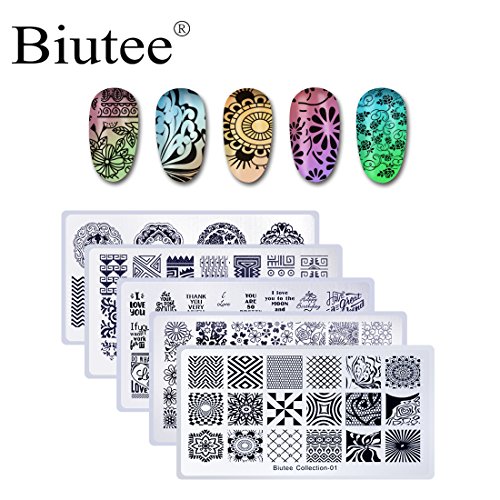 Biutee nail stamping plates 5pcs set 4set nail art stamping image…