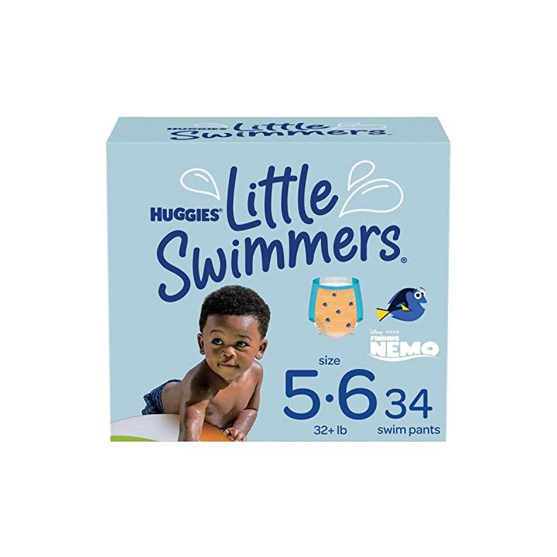 Swim Diapers Size 5-6 (32+ lbs), Huggies Little Swimmers Disposable Swimming Diapers, 34 Ct (Packaging May Vary)