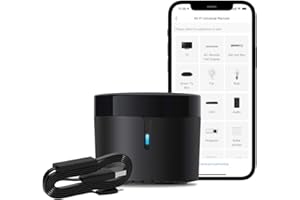 BroadLink RM4 Mini Smart Remote and Sensor Cable Set RM4 Mini S (2.4 GHz Wi-Fi Only), Universal IR Remote Control Hub with Temperature Humidity Monitor USB Cable, Works with Alexa