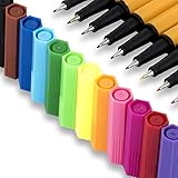 Vivid Colours Fineliner Color Pen (SET of 12 assorted colors), .4mm felt tips, professional grade perfect for bullet journaling, drawing and adult coloring books. Quick dry ink - non porous markers.