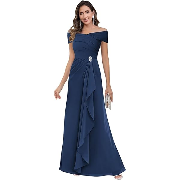 Amazon.com: Mother of the Bride Dresses Chiffon Appliques Long Party Dresses  Woman for Weddings Pleat Vestido Gray Blue US14W : Clothing, Shoes & Jewelry