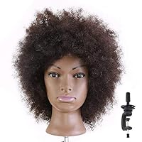 HAIREALM Afro Mannequin Head 100% Human Hair Hairdresser Training Head Manikin Cosmetology Doll (Table Clamp Stand Included) HI28D