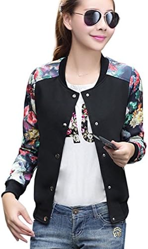 CaiDieNu Women's Long Sleeve Floral Casual Bomber Jacket Outwear