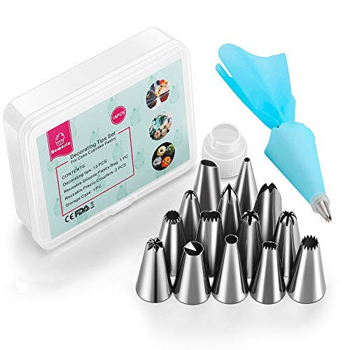 Hemesic Cake Icing Piping Bag And Nozzles Sets 14 Stainless Steel Nozzle And Reusable Pastry Piping Bag Tips Kit Diy The Tray Bakers