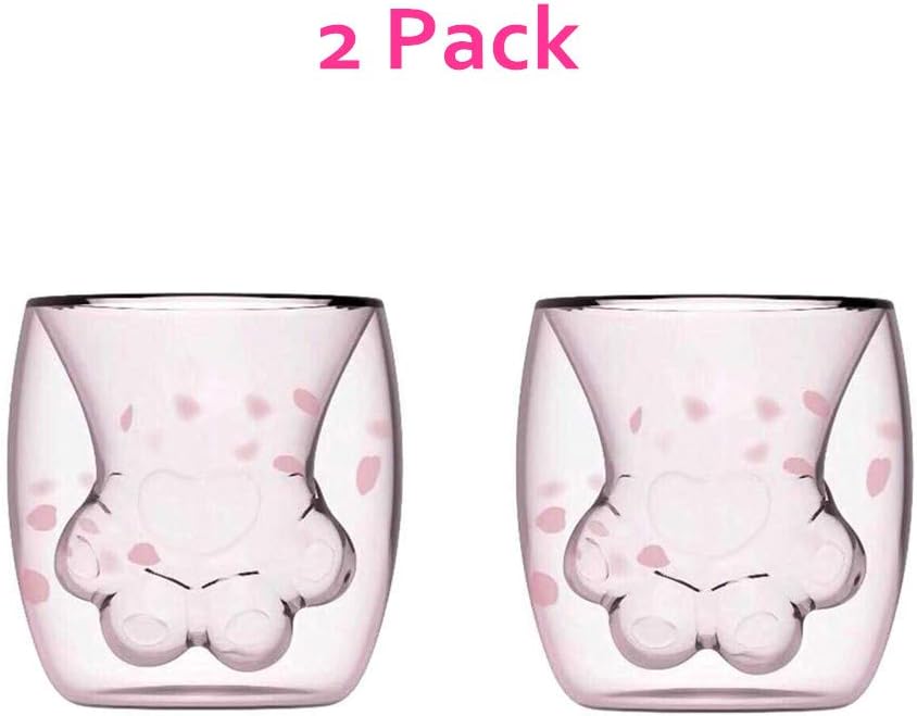 2 Pack Coffee Mugs Double Walled Glass Cat Claw Cup Creative Insulated Cups for Espresso Latte Cappuccino Tea Milk