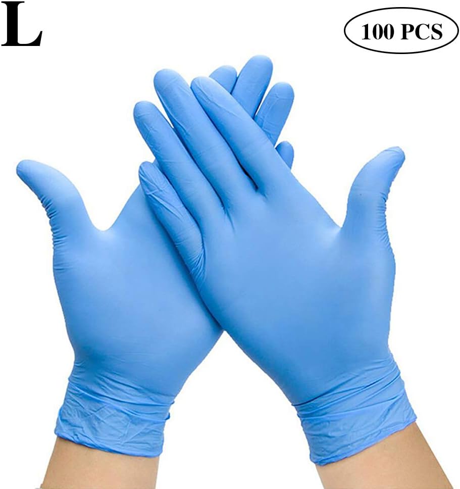 Disposable Nitrile Gloves, Ease of use Disposable Nitrile, Powder-Free, Non-Sterile, Disposable, Food Safe,Blue,Box of 100 pcs (50 Pairs) - L
