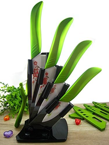 Green Ceramic Knife Set Kitchen Knives 3 4 5 6 + Peeler + Cover + Acrylic Holder