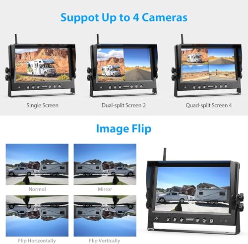 4 Wireless Solar Magnetic Reversing Cameras 9 Inch 1080P HD Monitor, 9600 mAh Battery, 1 Minute Installation, IP69K Waterproof, for Trailers, Motorhomes and Trucks | 9600mAh Akku, 1 Min Installation, IP69K Wasserdicht Rückfahrkamera Funk für Anhänger, Wohnmobile und LKWs