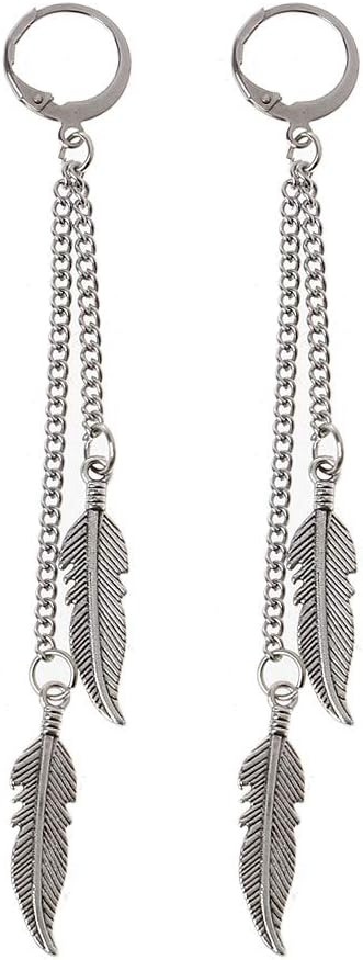 KPOP Fashion Titanium Steel Feather Leaf Tassel Drop Earrings Korean Jewelry