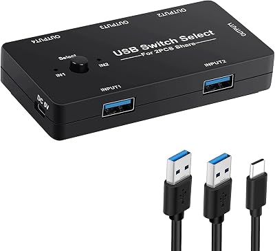 Bcowtte USB Switch 2 Computer Sharing 4 Devices USB 2.0 KVM Selector Plug Play