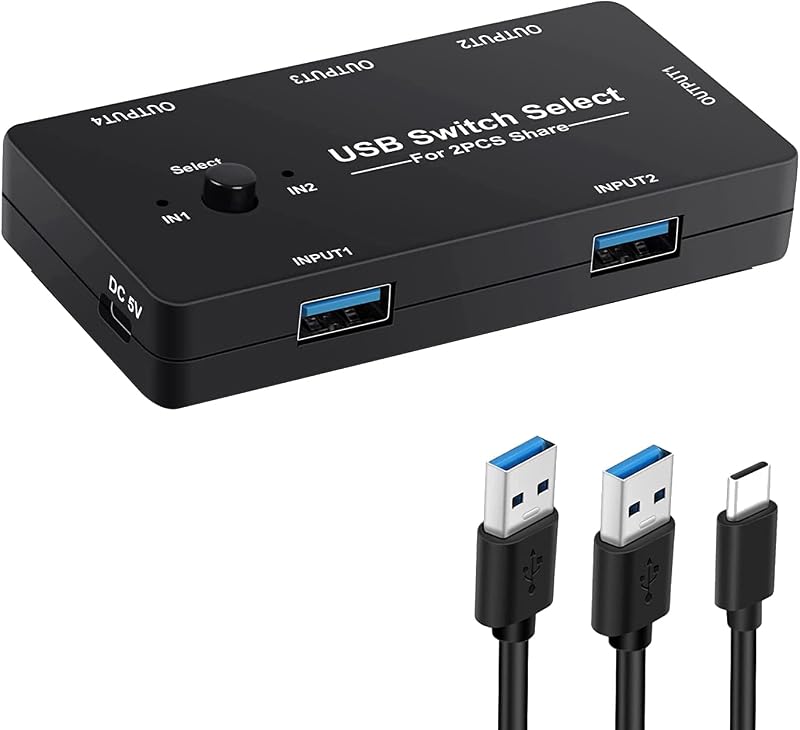 Tsadeer USB KVM Switch 2 PC 4 Port USB 2.0 Peripheral Sharing Selector One
