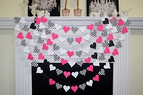 Amazon Com Stripe Paper Heart Garland Hot Pink Black White