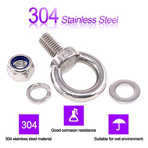 8Pcs 304 Stainless Steel M16 Male Thread Lifting Ring Eye Bolt Kit