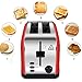 LATITOP Red 2-Slice Toaster Brushed Stainless Steel with Extra Wide Slot for Bagels, Small &Large Bread Slices, Removable Crumb Tray, Led Indicator, Auto Shut-off, 7 Shade Setting, High Lift Lever … (Red with Bagel Setting)