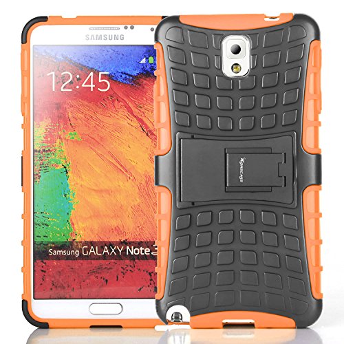 Galaxy Note 3 Case,Slim Hybrid Dual Layer Hard Plastic Shell Soft Silicone Armor Defender Full Body Heavy Duty Protection Case Cover For Samsung Galaxy Note 3 III N9000 with Built-in Kickstand (Orange)