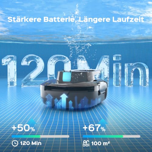 BRINBO S1PRO 2026 Upgrade Poolroboter mit 120 Min Automatisch Reinigungszeit, Poolsauger Akku mit Dual-Motoren, 2,5H Ladezeit, Leichter Poolreiniger für Oberirdische Pools bis 100 m², Grau&Blau