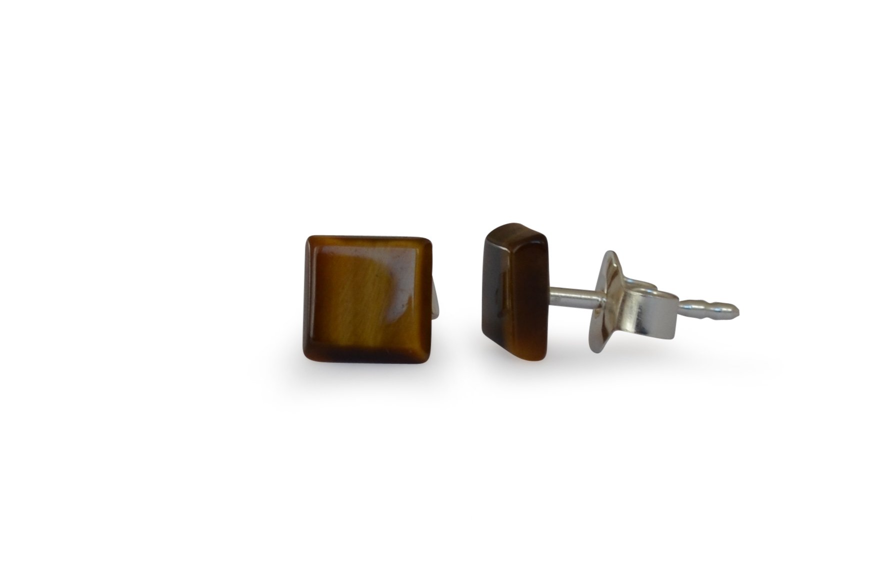 Tiger Eye Stud Earrings Square 6 x 6 mm 925 Silver, 6 mm, Sterling Silver, Tigers Eye