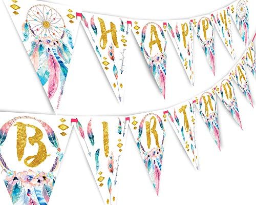 Boho Happy Birthday Banner Pennant - Wild One Party Banner