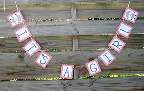 It's A Girl banner - Lamb themed Baby Shower Banner in Pink and Grey