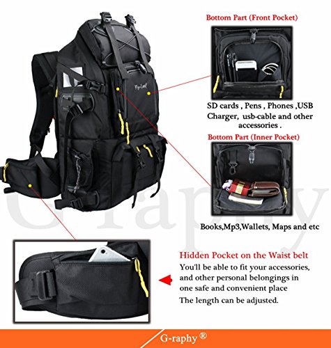 G-raphy Large Camera Backpack Bag Hiking Travel Backpack for All DSLR SLR Cameras, Laptops, Tripods and Accessories (Black) - Thumbnail 2