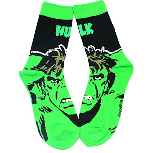 Marvel Comics (Avengers) The Incredible Hulk Face Crew Socks One Size Fits Most with Gift Box
