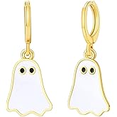 Coadipress Halloween Ghost Huggie Earrings - 14K Gold Plated, Cute Spooky Hoop Dangle Earrings for Women - Fun BOO Halloween Party Jewelry Gift