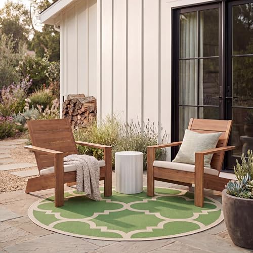 SAFAVIEH Courtyard Collection 5'3" Round Green/Beige CY6243 Moroccan Trellis In…