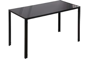 HOMCOM Rectangular Dining Table for 4 People, Modern Kitchen Table with Tabletop Tempered Glass and Metal Legs for Dining Roo