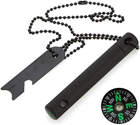 Go Out Camping 6 in 1 Compass Scraper Bottle Opener Dividing Ruler Map Rangefinder Flint Stone H4147