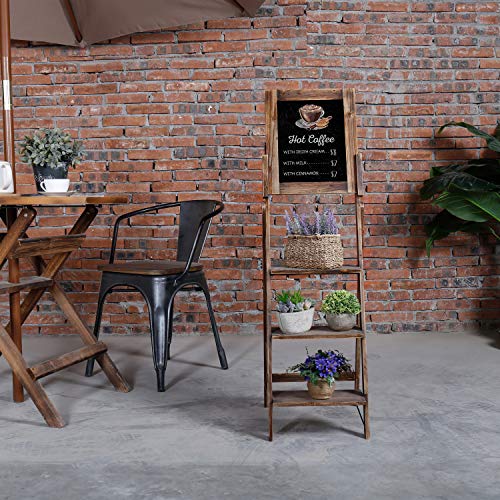 MyGift 3Tier Torched Wood Chalkboard Easel with Display Shelves