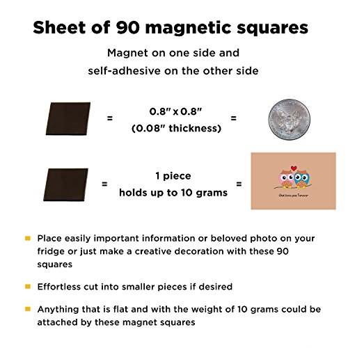 Magnetic Squares - Flexible Magnetic Sheet of 90 Self Adhesive Magnetic Squares (Each 4/5" x 4/5") - Sticky Magnets - Magnetic Tape is Ideal Alternative to Magnetic Strip, Stickers and Magnetic Roll - Thumbnail 4