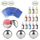 VART Bath Bomb Mold Set with 12 Colors Liquid Soap Dye, 200pcs Shrink Wrap Bags and 1 Size 4 Set 8 Pieces Metal Mold for DIY Bath Bomb