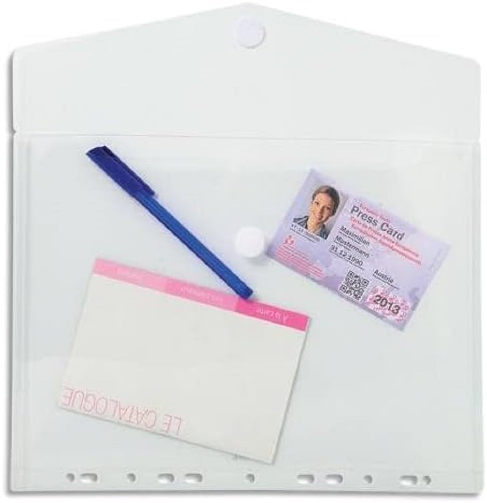 Exacompta - Ref 57381E - PP Envelope Punched Pocket - Suitable for A4 Documents, Hook & Loop Closure, 0.2mm Translucent Polypropylene - Clear (Pack of 5)
